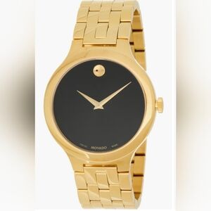 $1295 Mens Movado "Veturi Museum Dot" Bracelet Watch Gold/Black 44mm